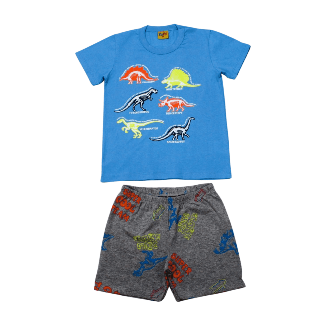 Pijama Malha Curto Masculino Estampa Dinossauros Brilha no Escuro 21295 - Rollu
