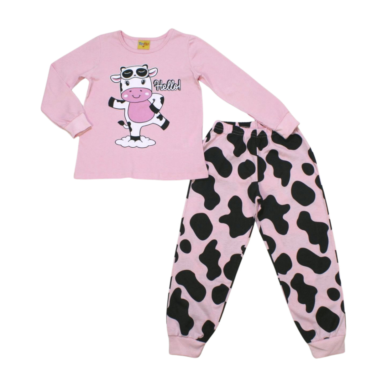 Pijama Malha Longo Feminino Estampa Vaquinha Brilha no Escuro 20191 - Rollu