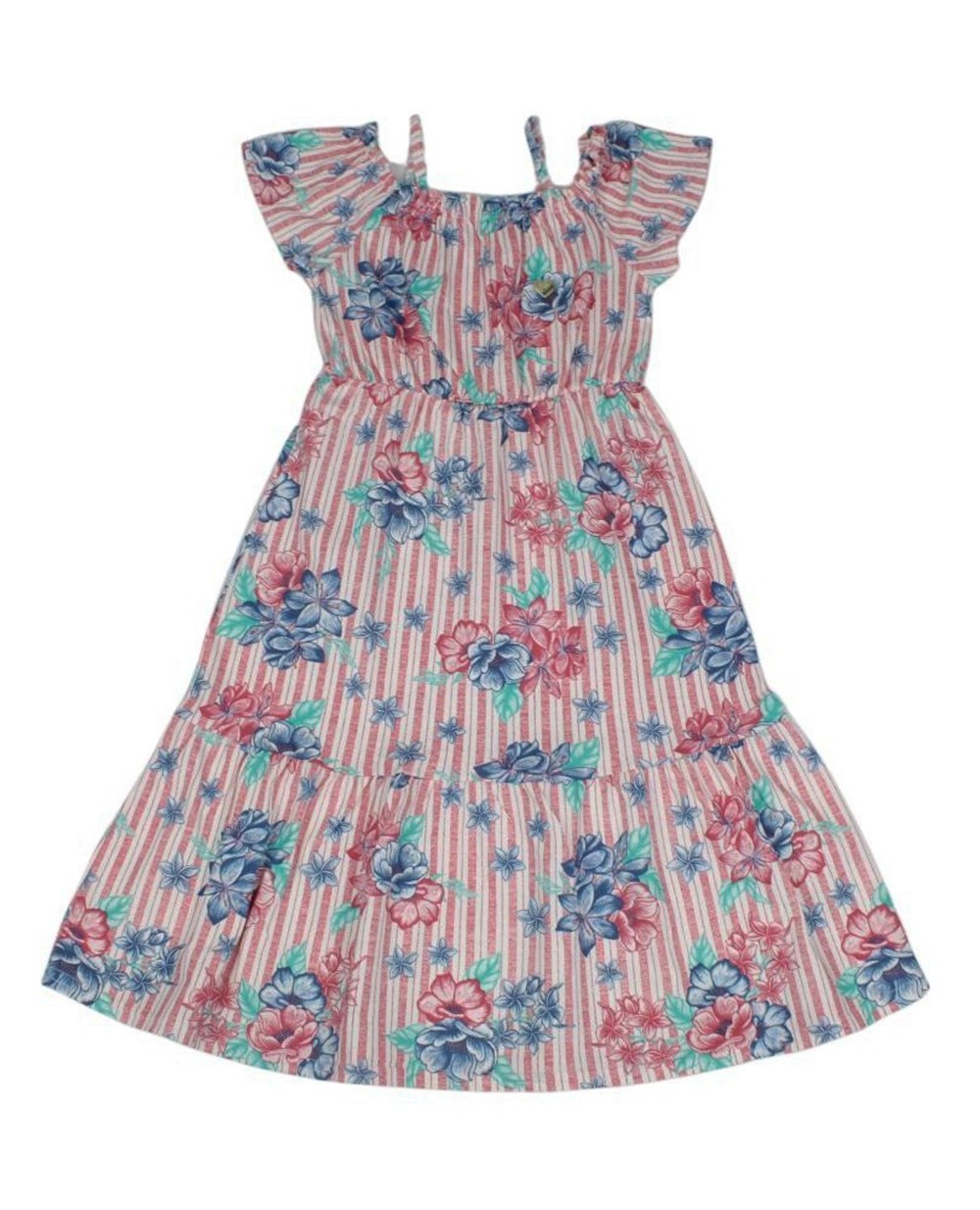 Vestido Longo Listrado Flores 251326 - Elian
