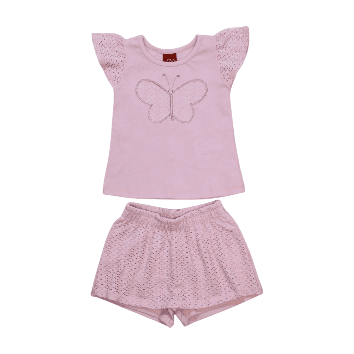 Conjunto Feminino Blusa Aplique Borboleta e Shorts Saia Jacquard 1000687 - Kyly