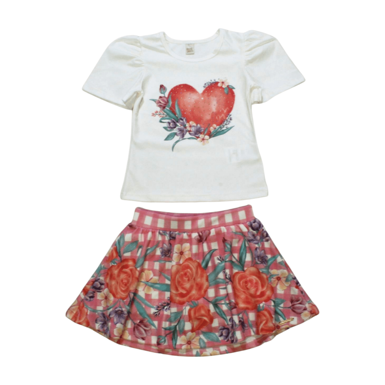 Conjunto Feminino Blusa e Saia Jacquard Estampada Flores 3449 - Ding Dang