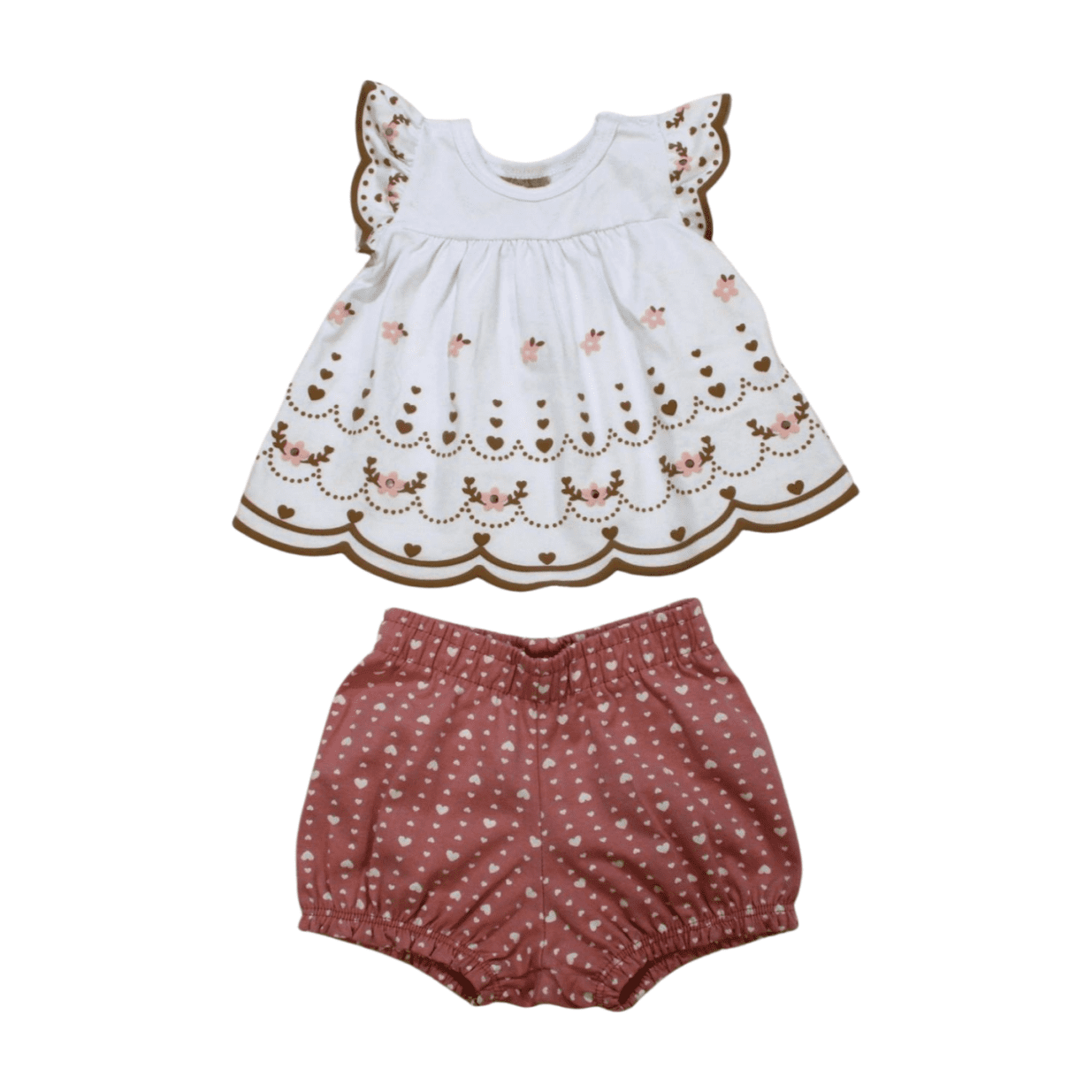 Conjunto Feminino Blusa e Shorts Estampa Corações em Relevo 2000335 - Milon