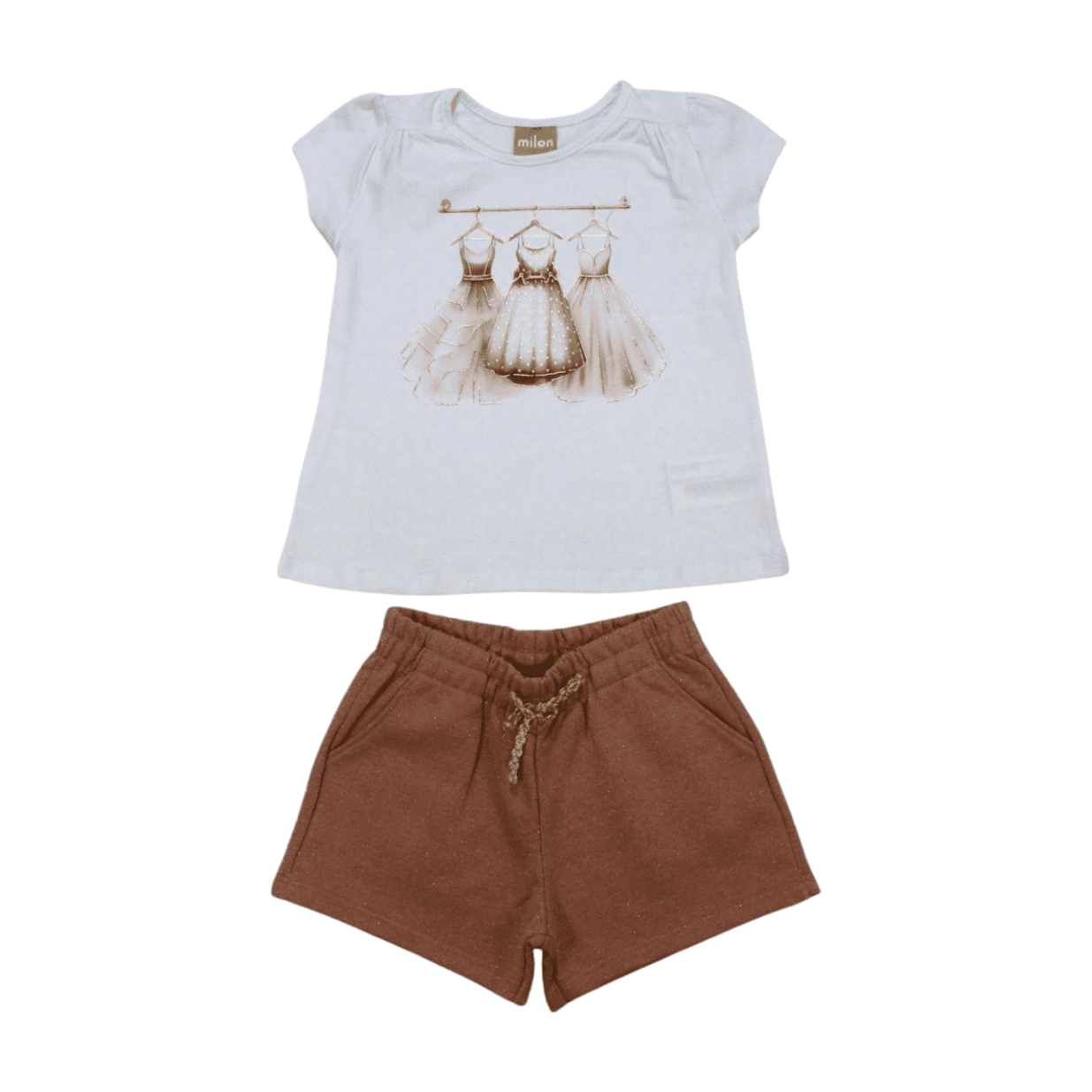 Conjunto Feminino Blusa Estampa Cabides e Shorts Moletinho com Lurex 2000379 - Milon