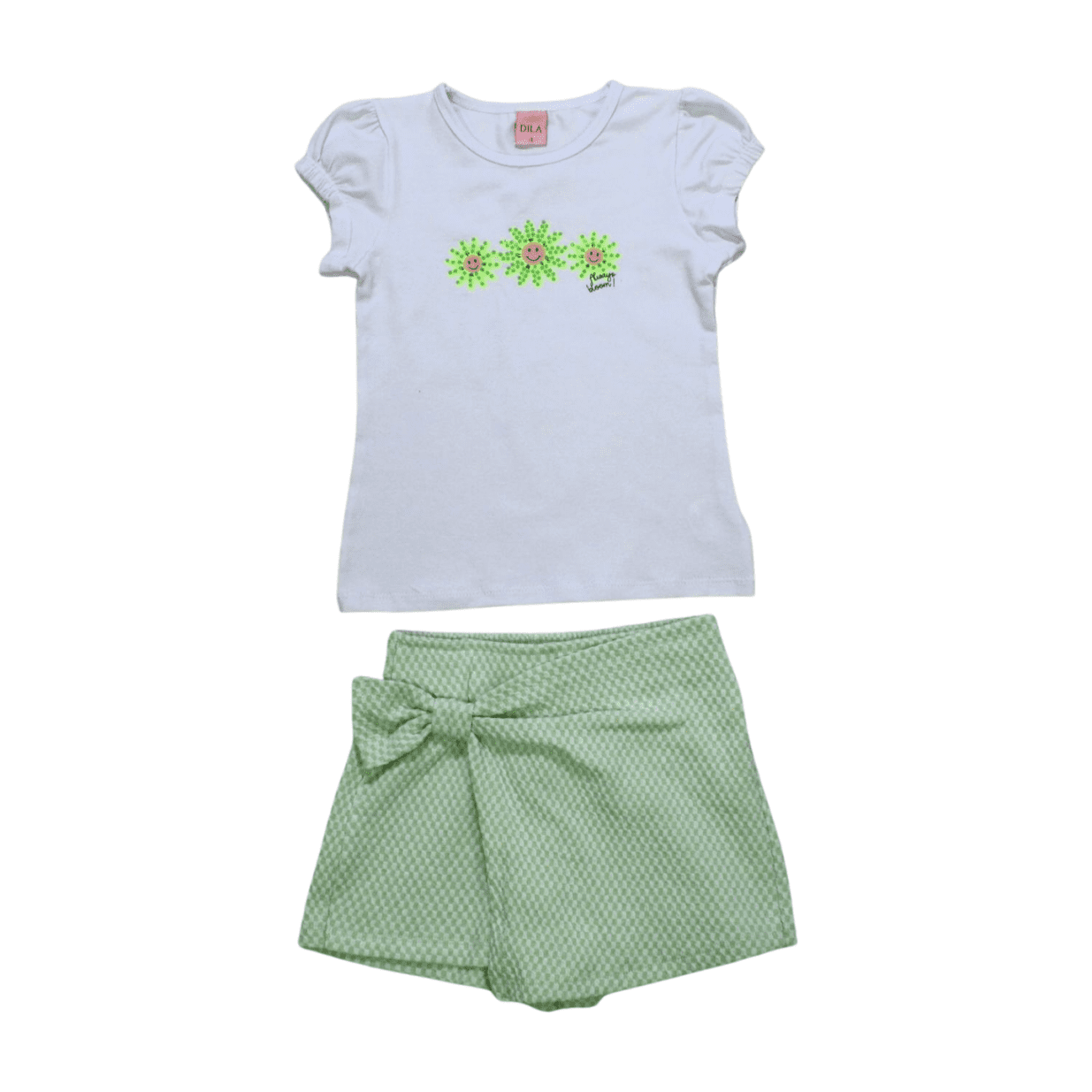 Conjunto Feminino Blusa Estampa Flores e Shorts Saia Jacquard 04095 - Dila