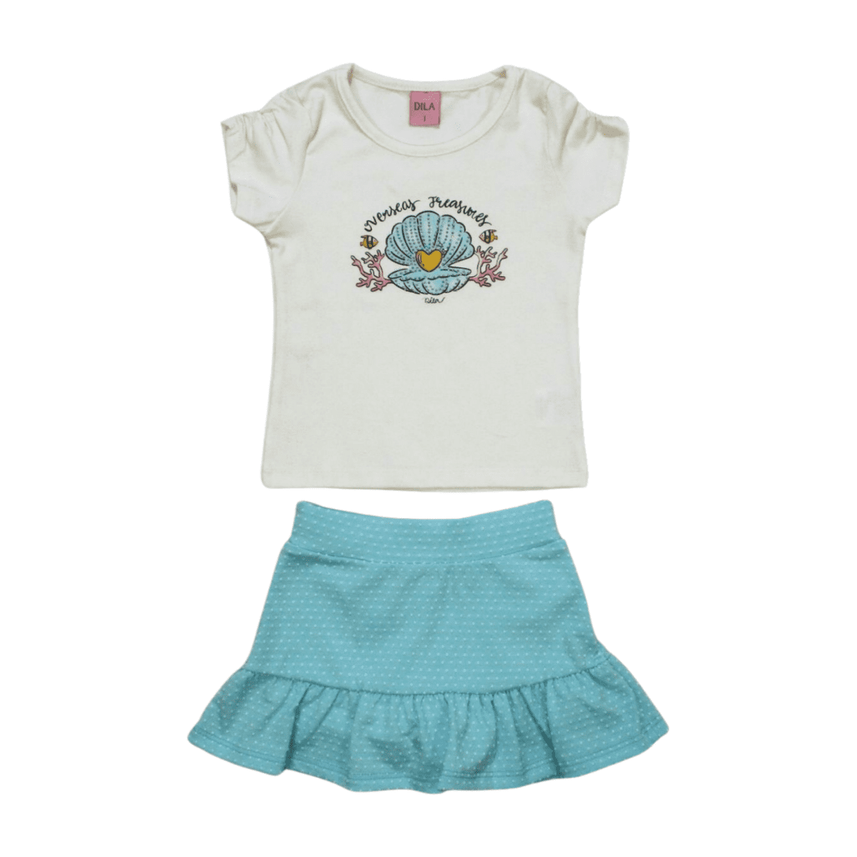 Conjunto Feminino Blusa Estampa Ostras e Saia Jacquard 04078 - Dila