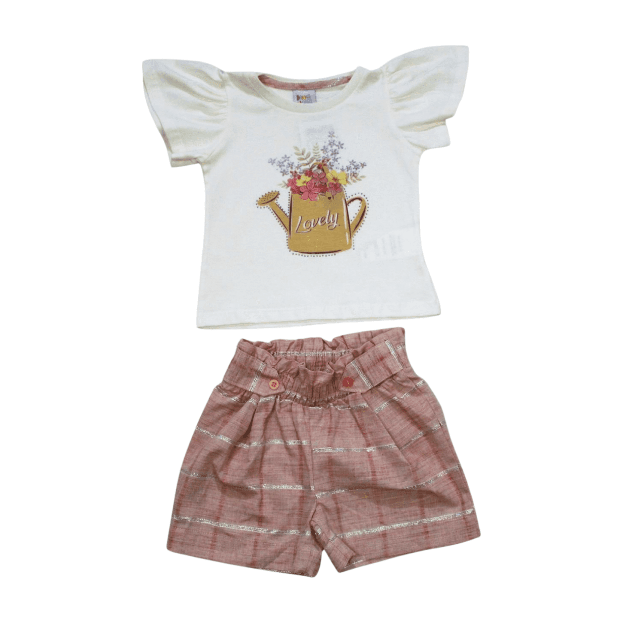 Conjunto Feminino Blusa Estampa Regador e Shorts Sarja com Lurex 12194 - Ding Dang