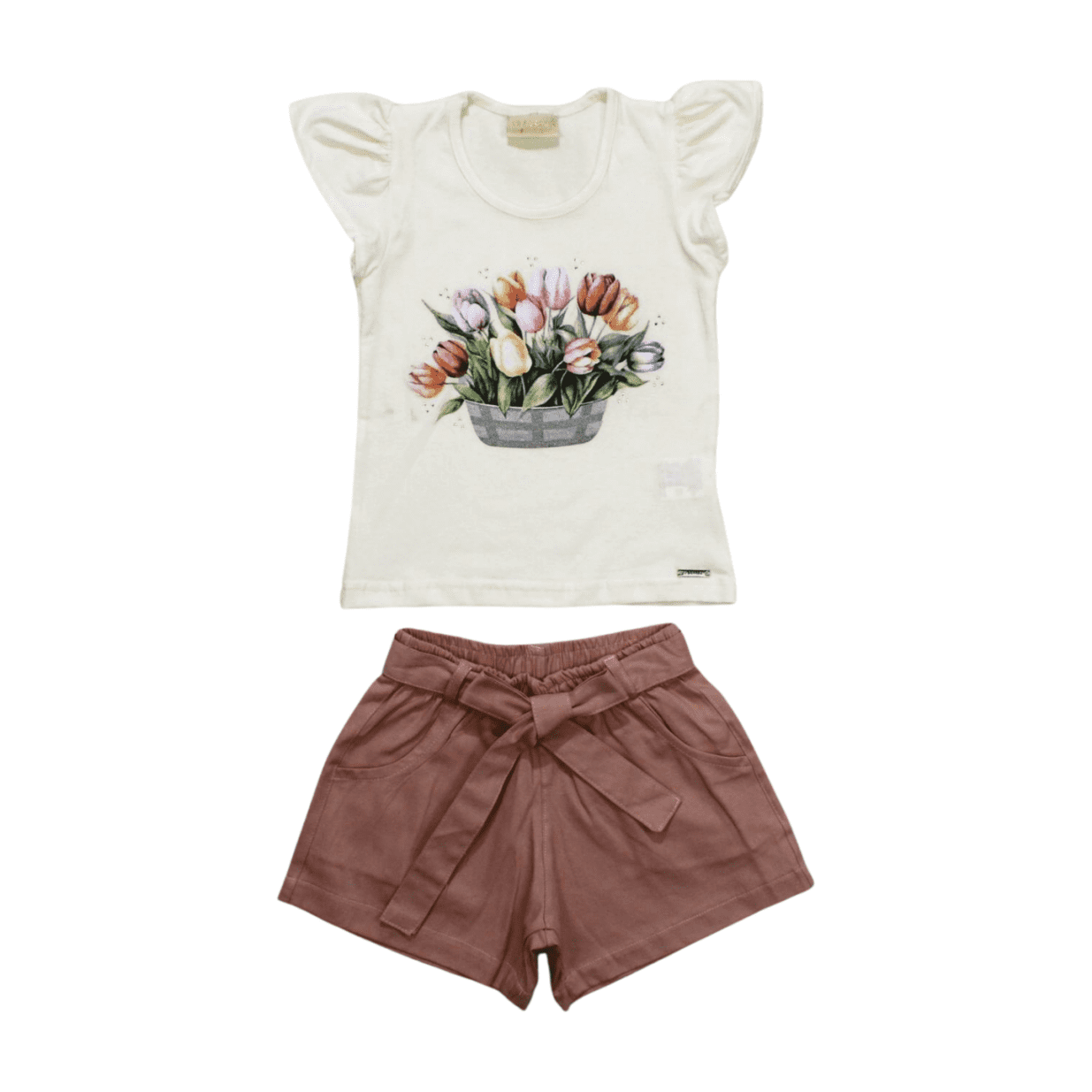 Conjunto Feminino Blusa Estampa Rosas e Shorts Tecido 385727 - Vrasalon