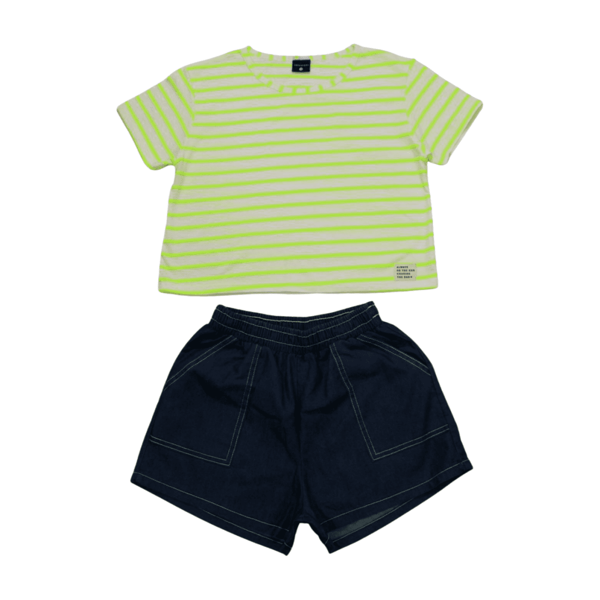 Conjunto Feminino Blusa Listrada e Shorts Jeans 04111 - Aerosfera