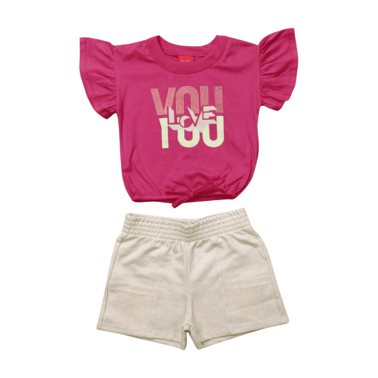 Conjunto Feminino Blusa You com Glitter e Short Sarjado Moletinho 46066 - Kely Kety