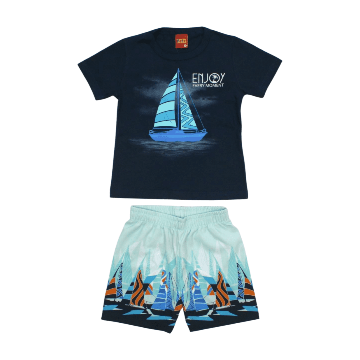 Conjunto Masculino Camiseta Estampa Barco e Bermuda Tactel  1000388 - Kyly