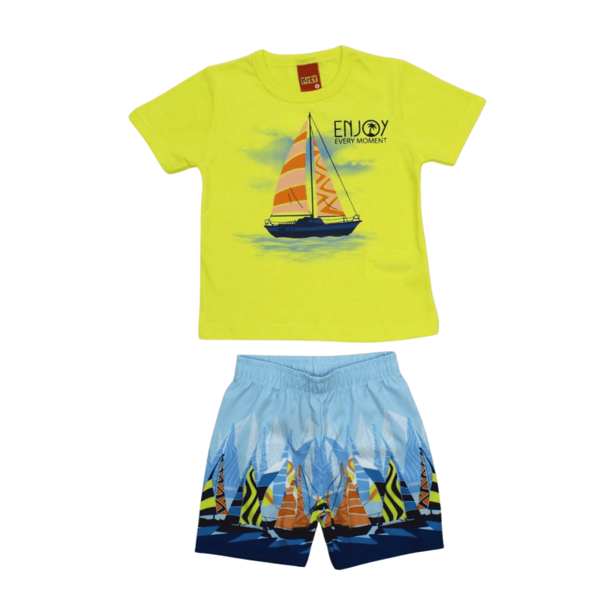 Conjunto Masculino Camiseta Estampa Barco e Bermuda Tactel  1000388 - Kyly
