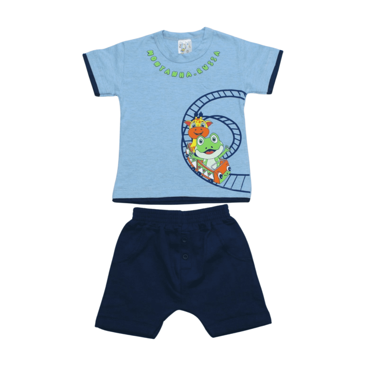 Conjunto Masculino Camiseta Estampa Montanha Russa Bichos  e Bermuda Moletinho 20724 - Visual Radical