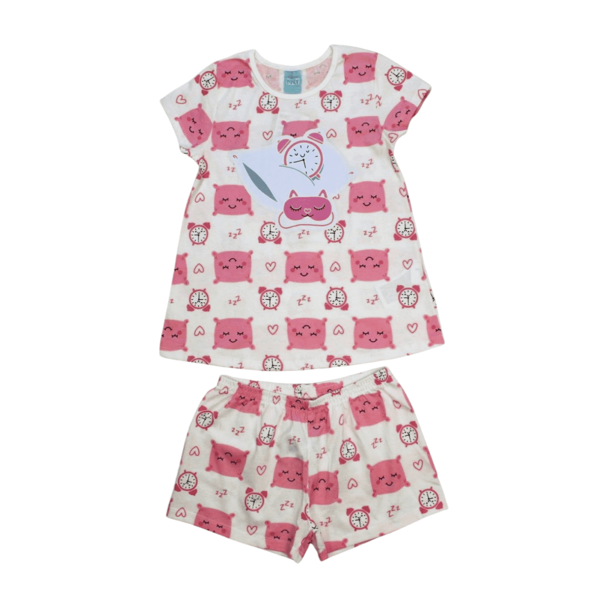 Pijama Malha Curto Feminino Estampa Gato Brilha no Escuro 1000442 - Kyly