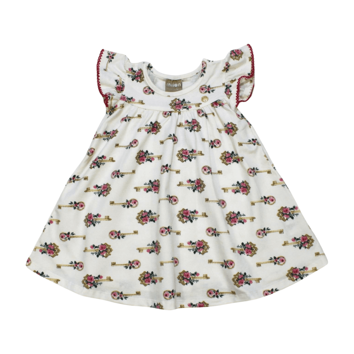Vestido Manga Curta Estampado Chaves com Picueta 2000359 - Milon