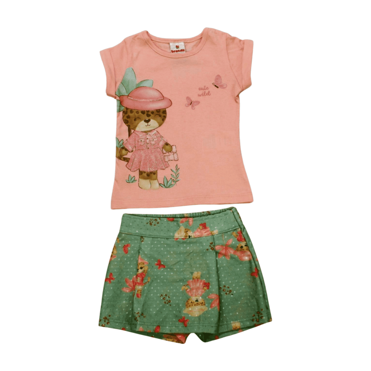 Conjunto Feminino Blusa e Shorts Saia Estampado Oncinha 26384 - Brandili