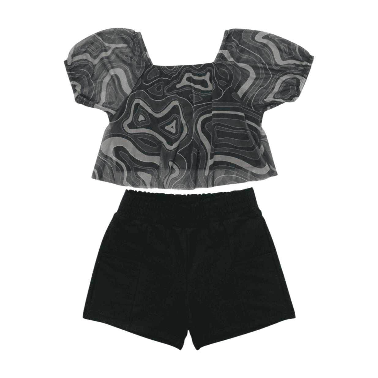 Conjunto Feminino Blusa Tule e Shorts Sarjado 5000073 - Amora