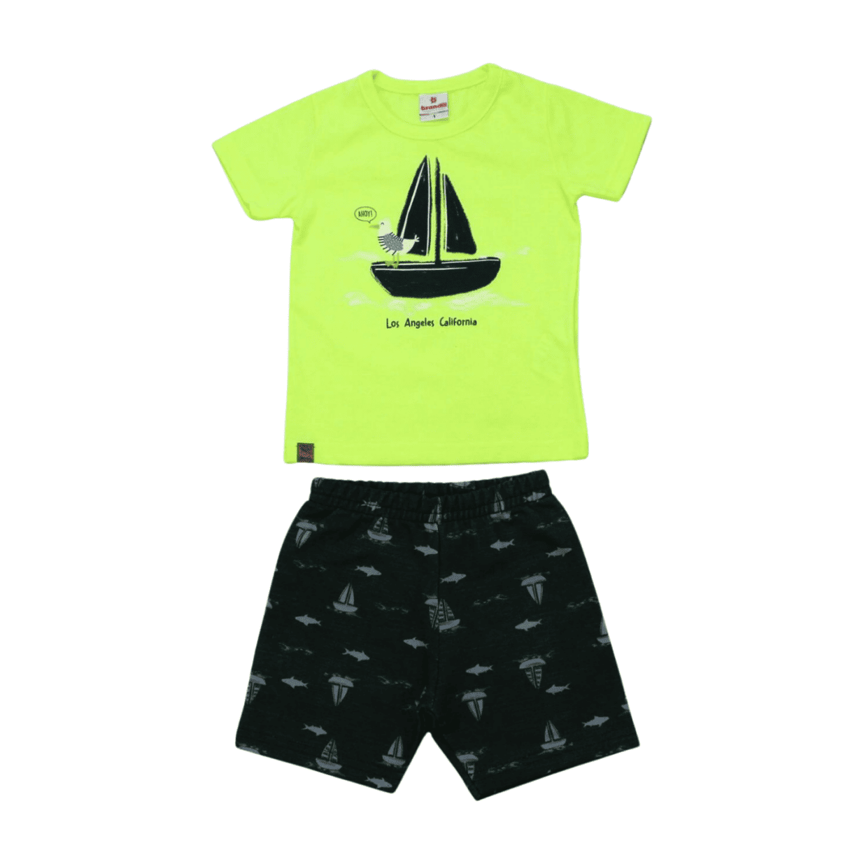 Conjunto Masculino Camiseta e Bermuda Moletinho Estampa Barcos 26010 - Brandili