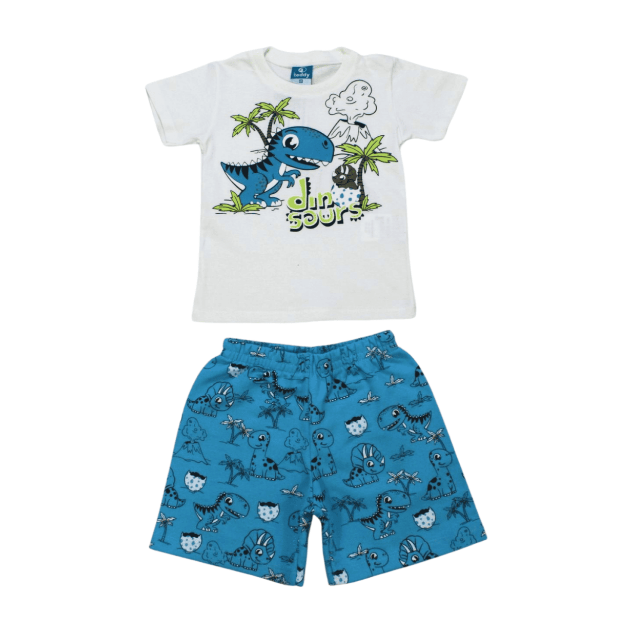 Conjunto Masculino Camiseta Estampa Dinossauro e Bermuda Moletinho 17592 - Teddy