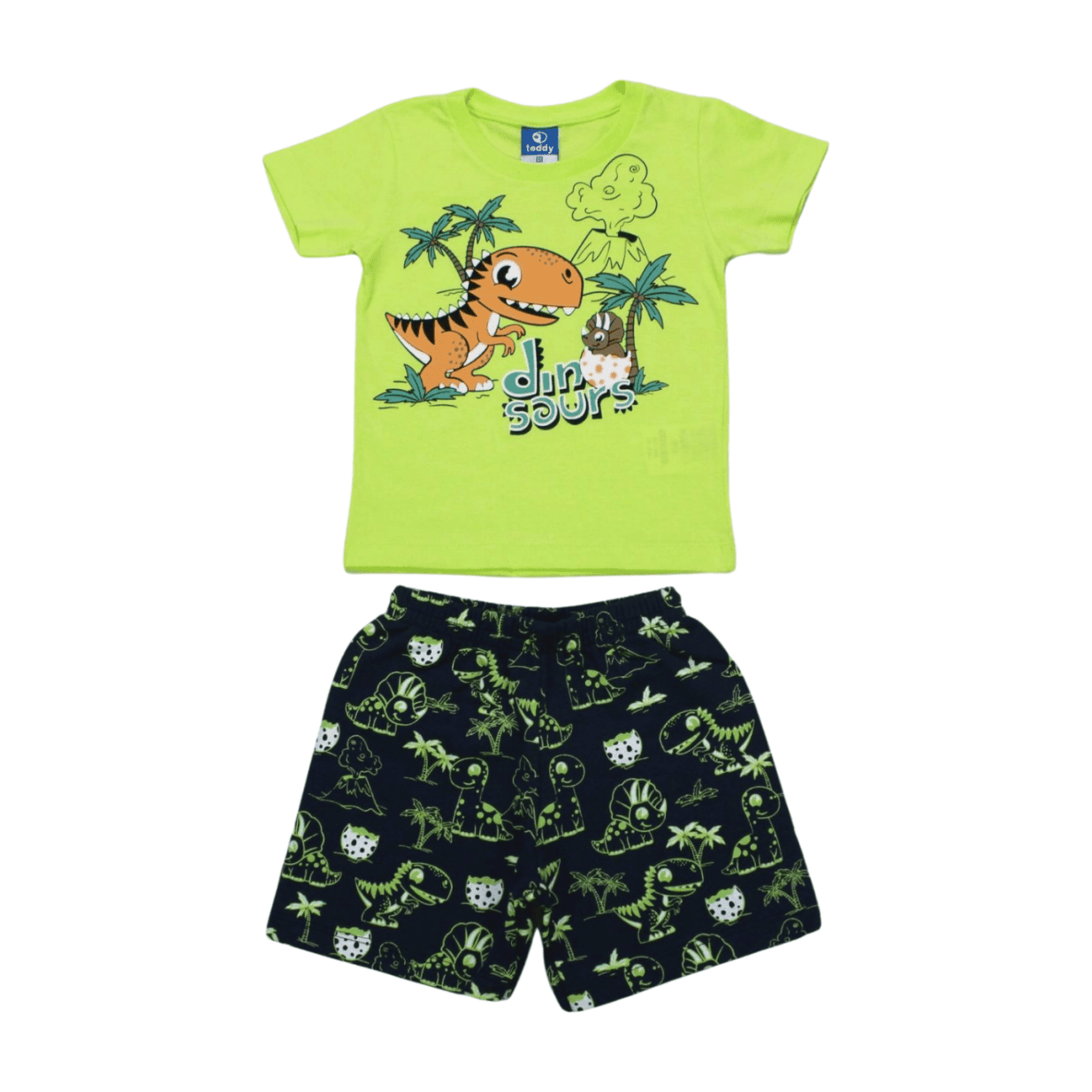 Conjunto Masculino Camiseta Estampa Dinossauro e Bermuda Moletinho 17592 - Teddy