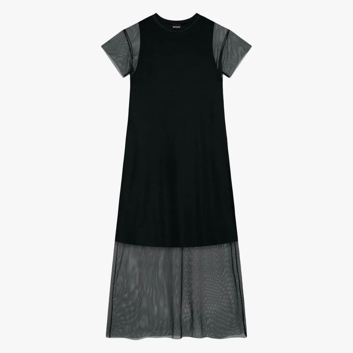 Vestido Longo Manga Curta com Tule 5000079 - Amora