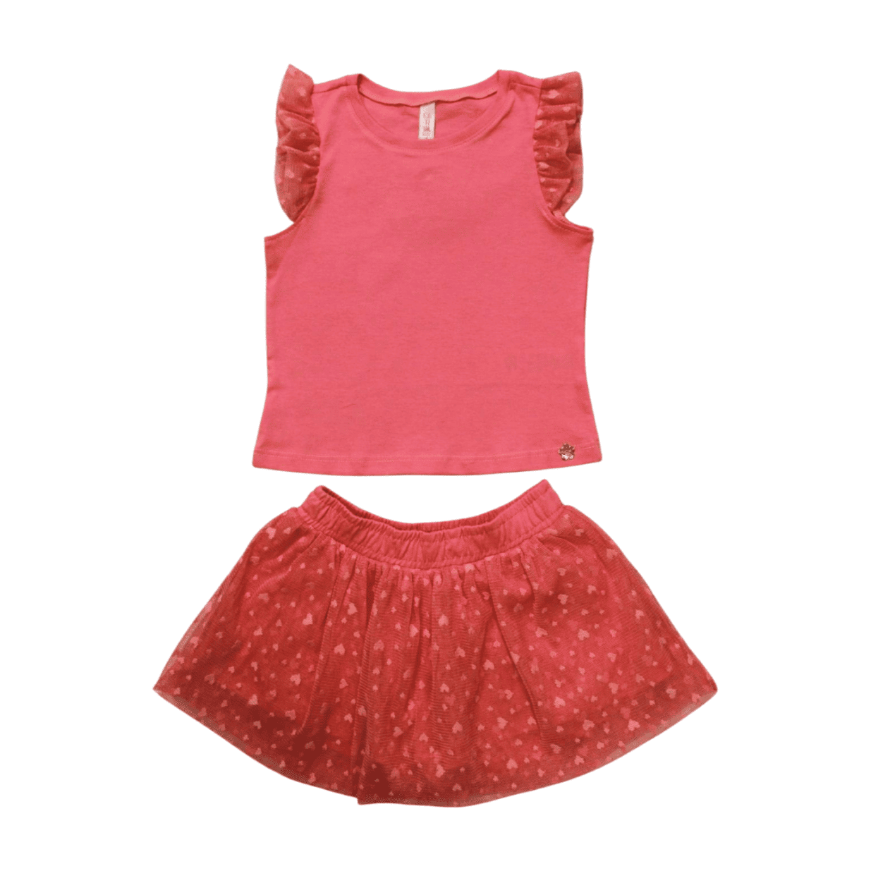 Conjunto Feminino Blusa e Saia com Tule Corações C91267 - Cativa