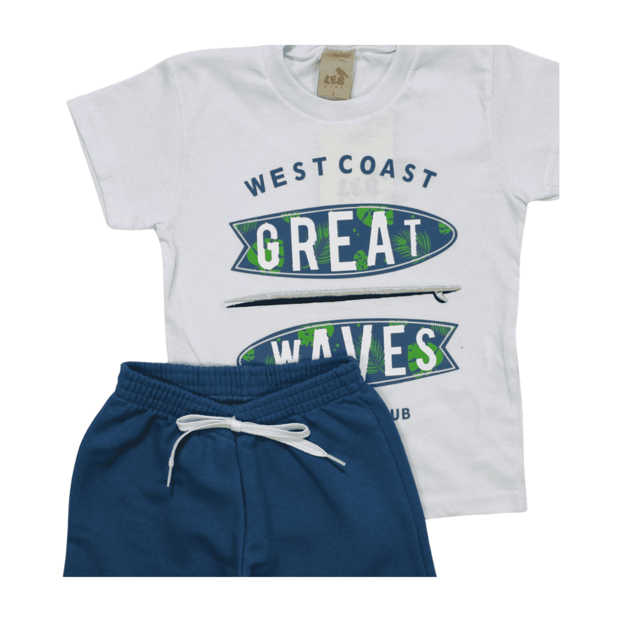 Conjunto Masculino Camiseta Estampa Waves  e Bermuda Moletinho 24724 - Leb