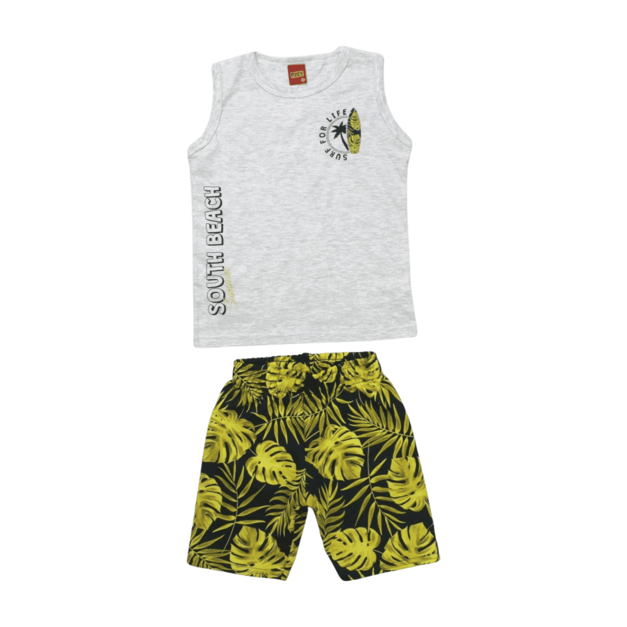 Conjunto Masculino Regata e Bermuda Estampada Folhas 1000381 - Kyly