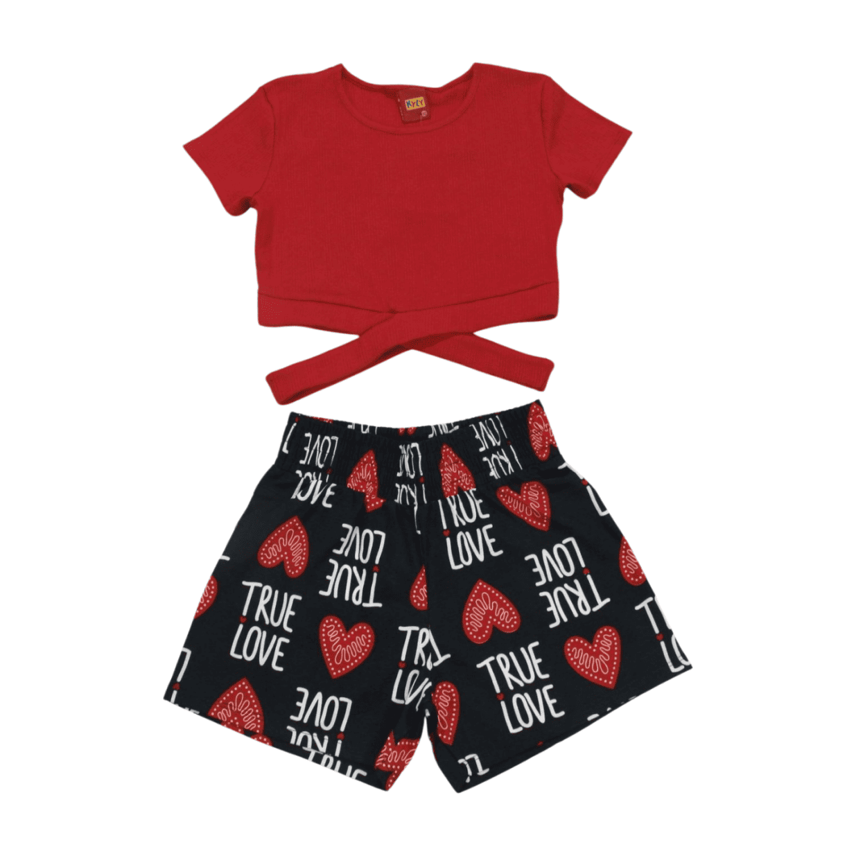 Conjunto Feminino Blusa Cropped e Shorts Estampado Love 1000568 - Kyly