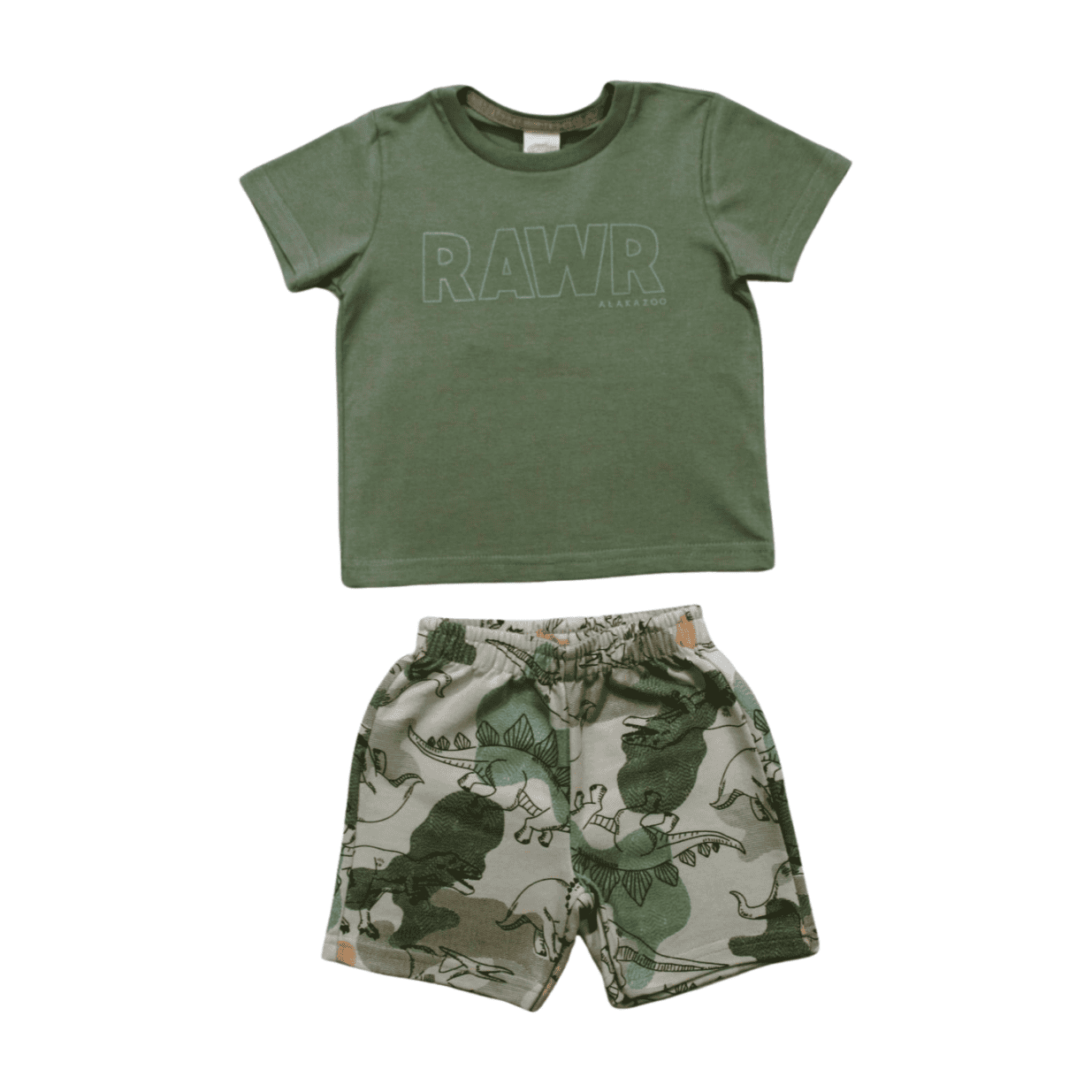 Conjunto Masculino Camiseta e Bermuda Moletinho Estampada Dinossauros 44725 - Alakazoo