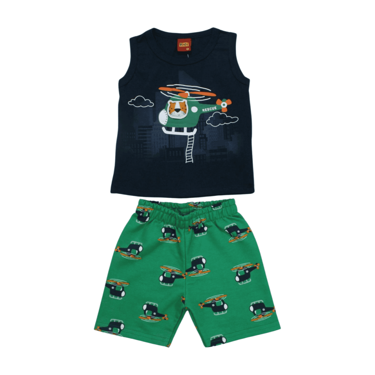 Conjunto Masculino Regata Estampa Helicóptero e Bermuda Moletinho 1000582 - Kyly
