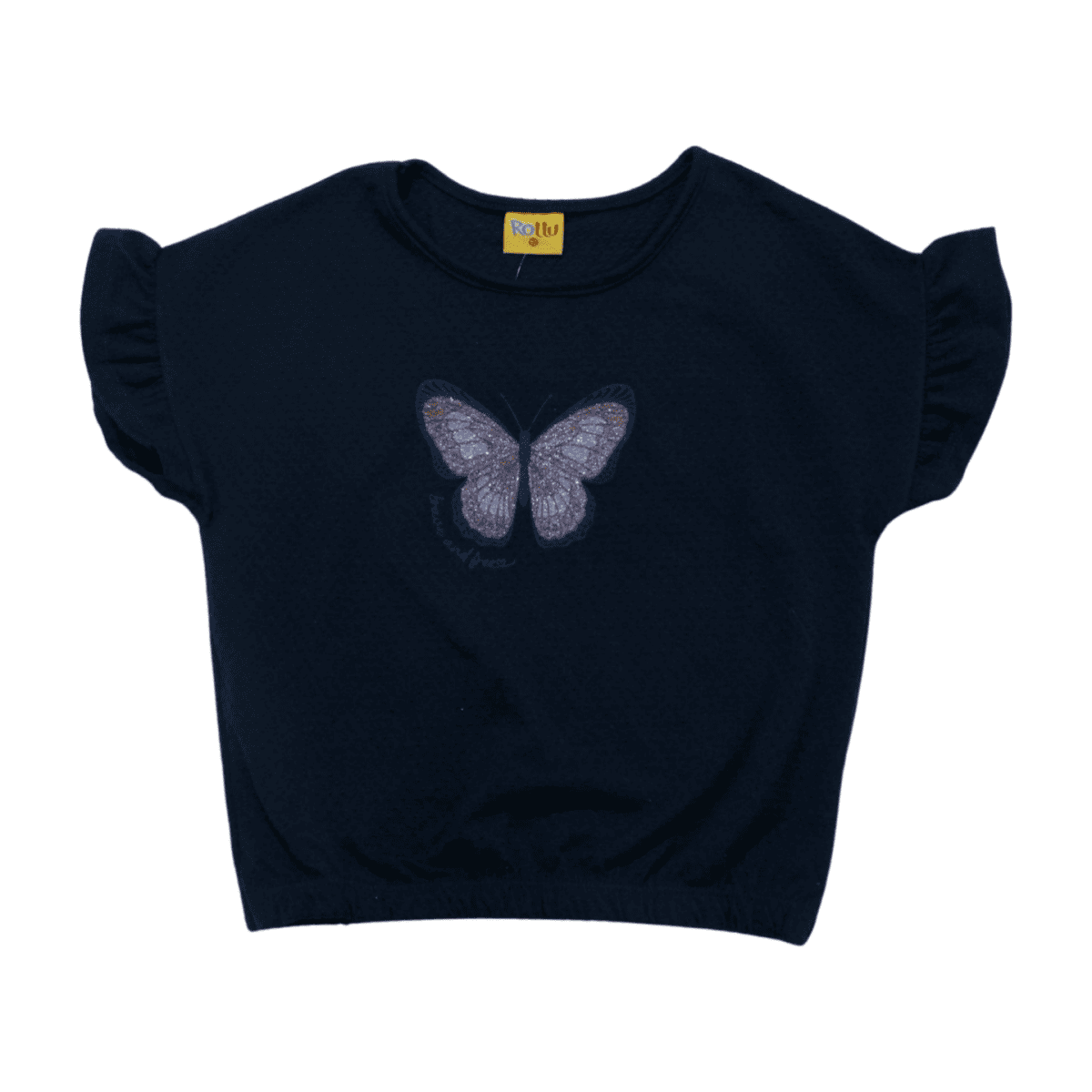 Blusa Cropped Manga Curta Estampa Borboleta 22159 - Rollu
