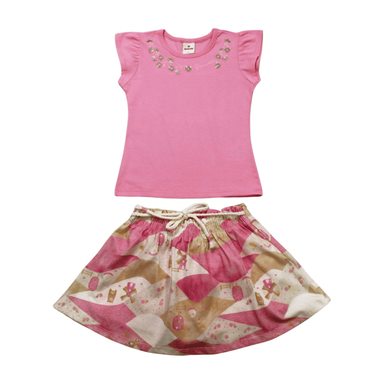 Conjunto Feminino Blusa Bordada e Saia com Cordão - 55680 - Brandili