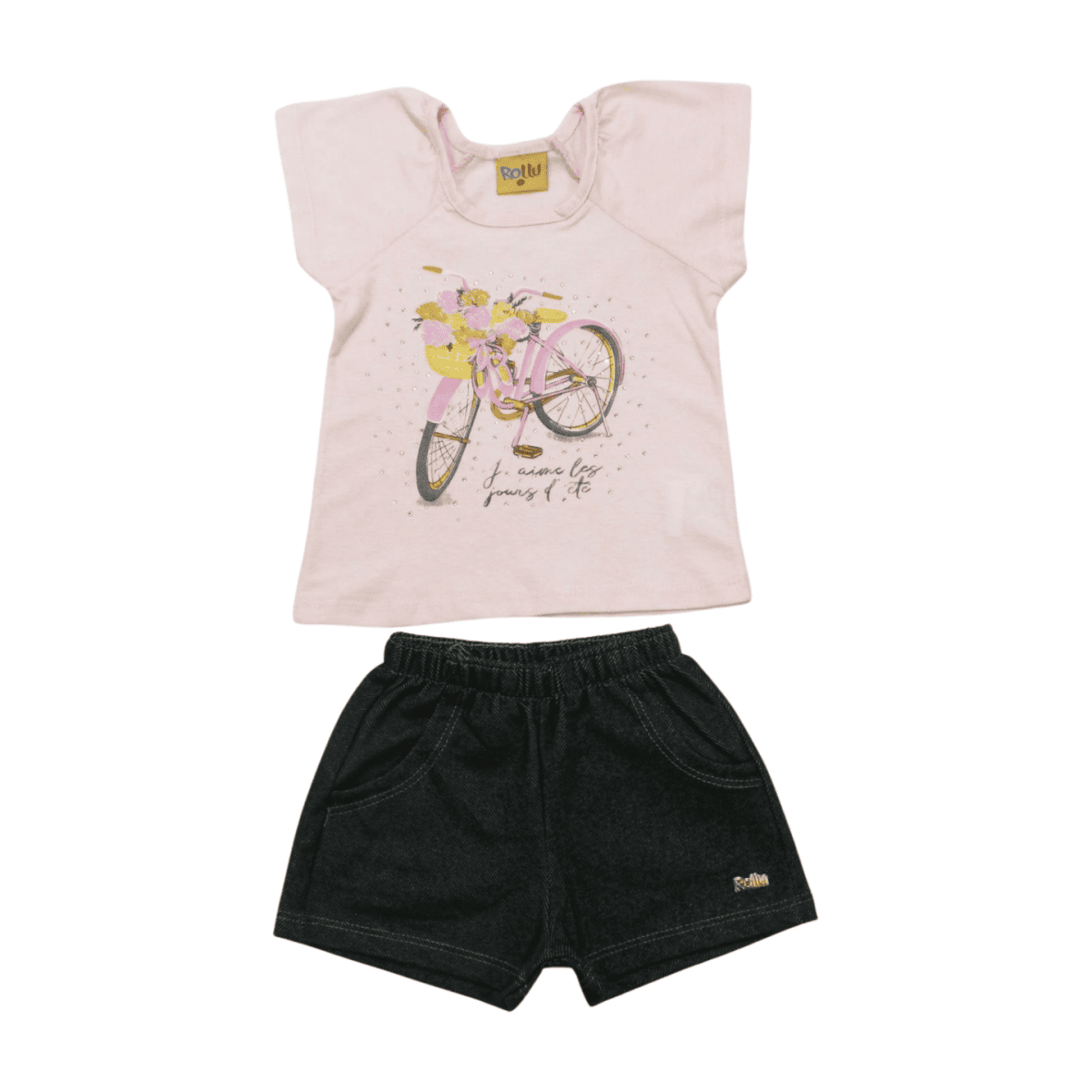 Conjunto Feminino Blusa Estampa Bike e Shorts Cotton Jeans 22145 - Rollu