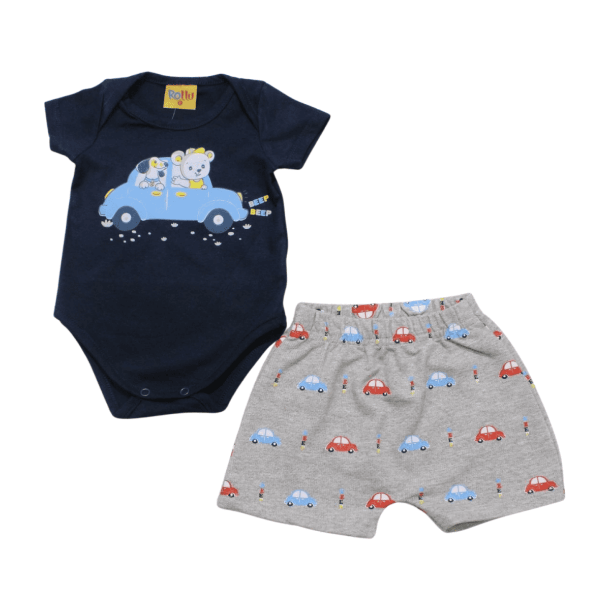 Conjunto Masculino Body e Bermuda Moletinho Estampada Carros 22216 - Rollu