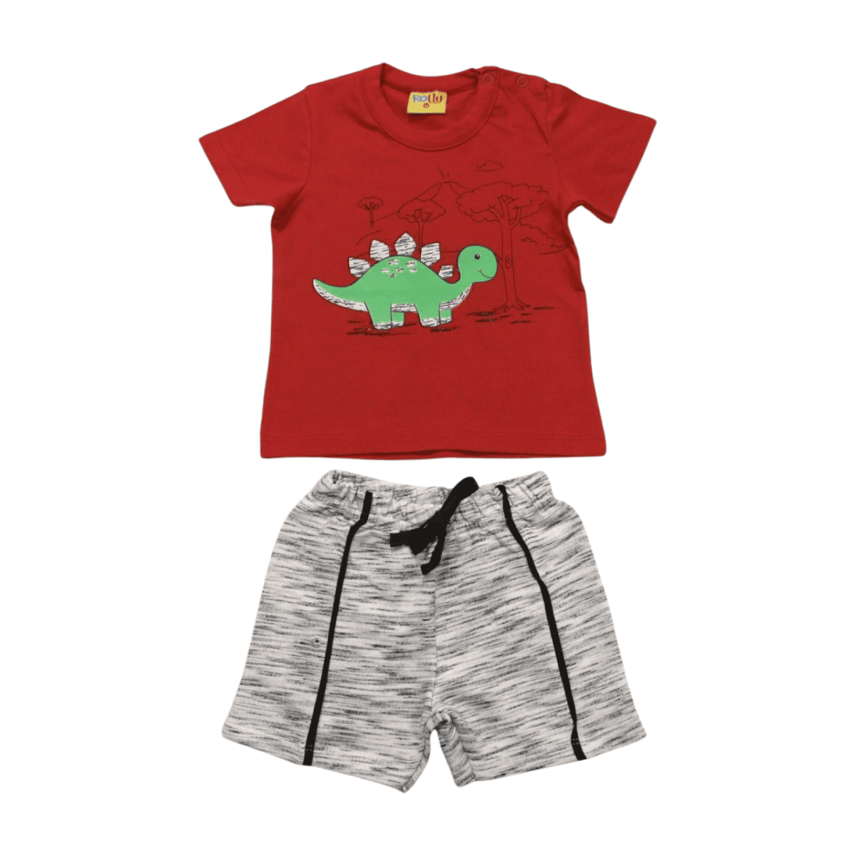 Conjunto Masculino Camiseta Estampa Dino e Bermuda Moletinho 22220 - Rollu