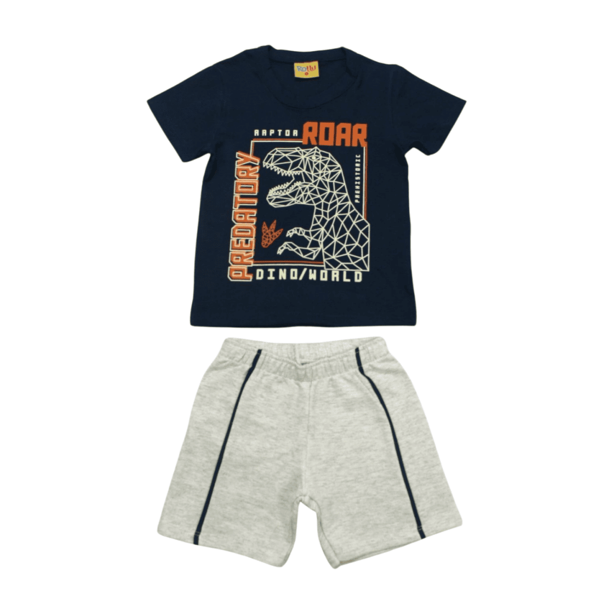 Conjunto Masculino Camiseta Estampa Dinossauro e Bermuda Moletinho 22235 - Rollu