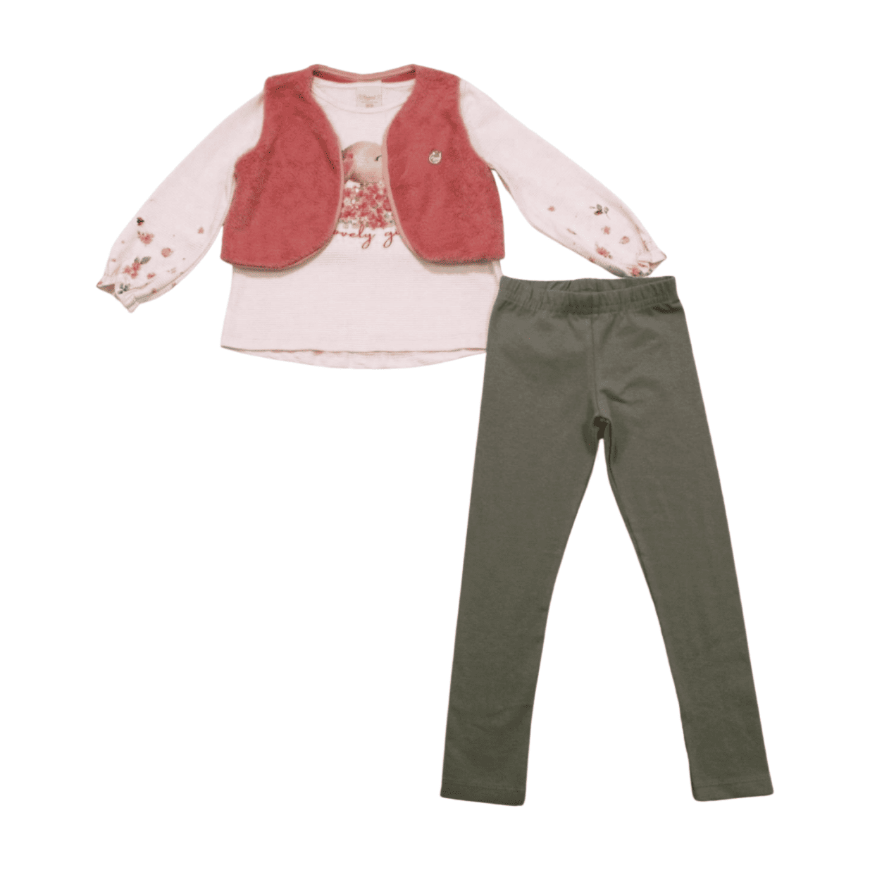Conjunto Longo Feminino Colete Pelúcia, Blusa e Legging 3 Peças 37033 - Angerô