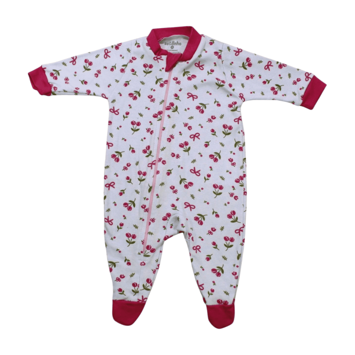 Macacão Suedine Longo Feminino com Ziper Flores 0201321 - Estilinho