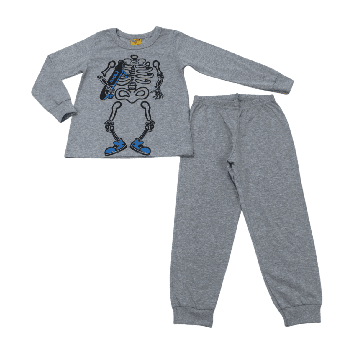 Pijama Malha Longo Masculino Estampa Esqueleto Brilha no Escuro 23295 - Rollu